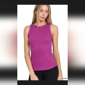 Zenana Plum Soft Ribbed Crew Neck Tank Top Sz Medium NWOT